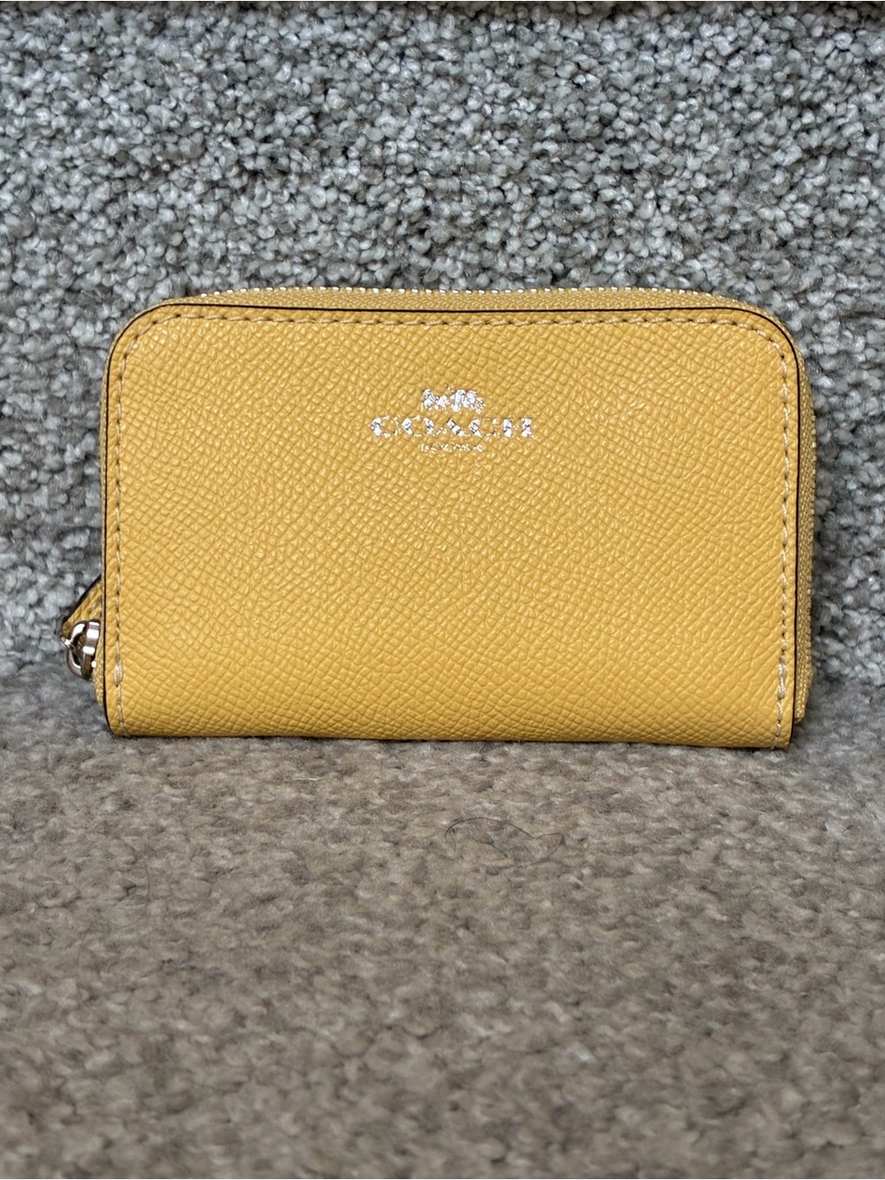Coach yellow small zip around card case